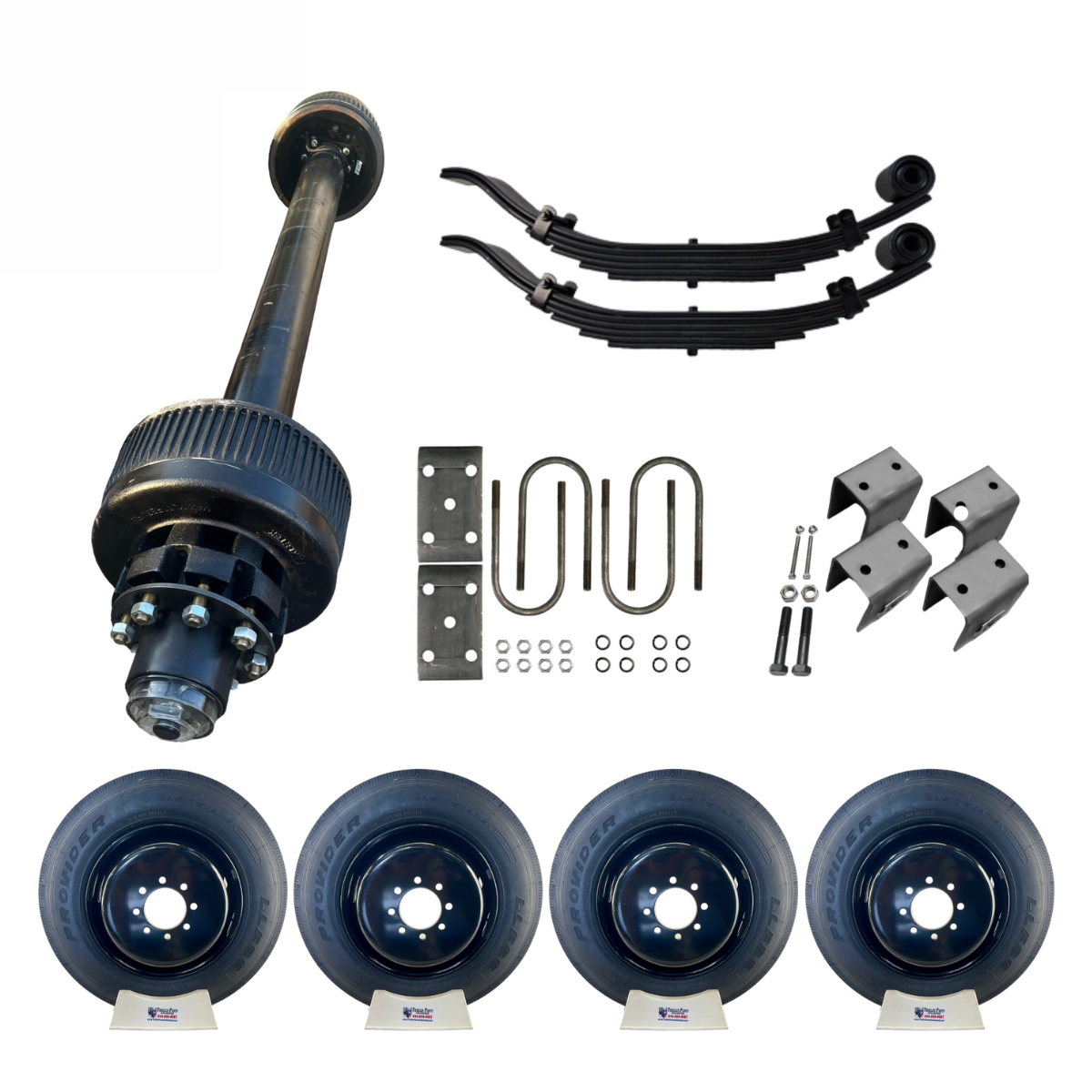 12,000 lb Carter Single Trailer Axle Tire Wheel Kit - 17.5" Black Duals