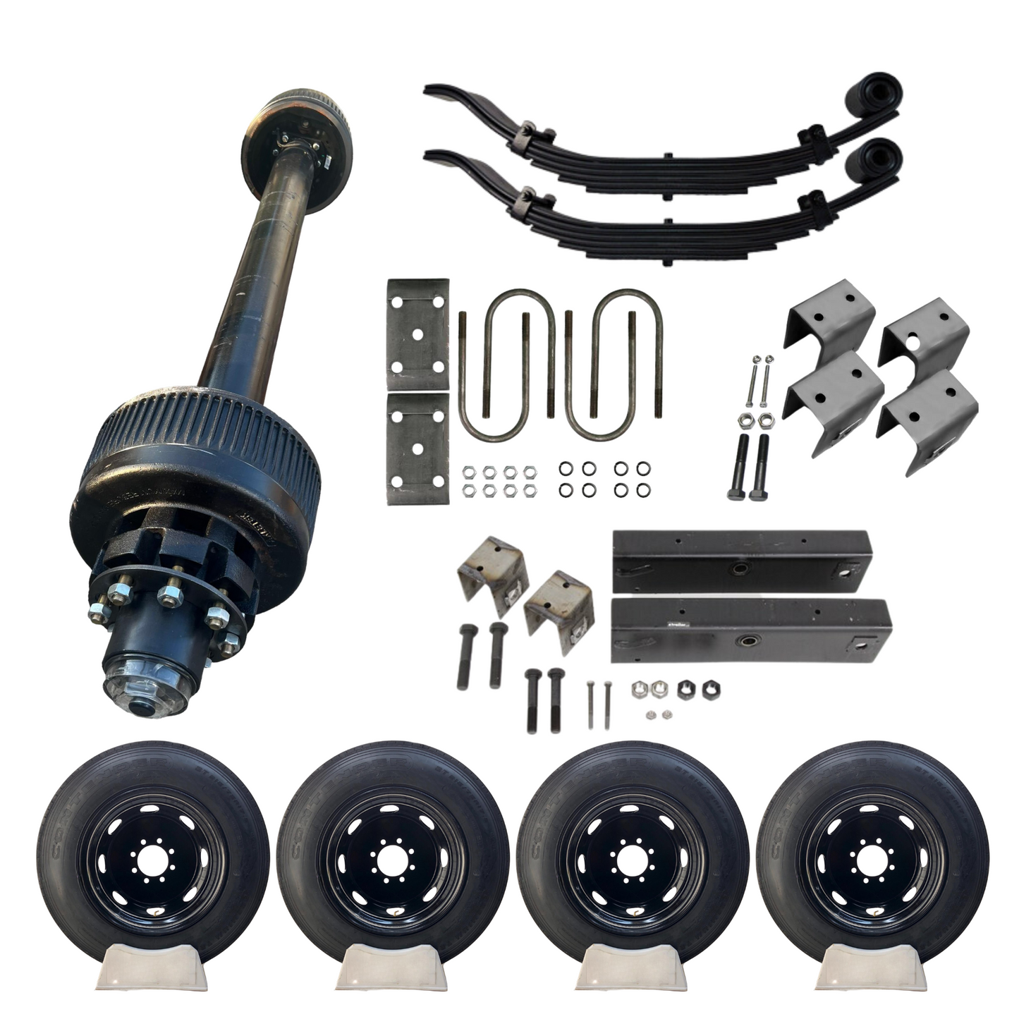 12,000 lb Carter Single Trailer Axle Tire Wheel Kit - 17.5" Black Duals