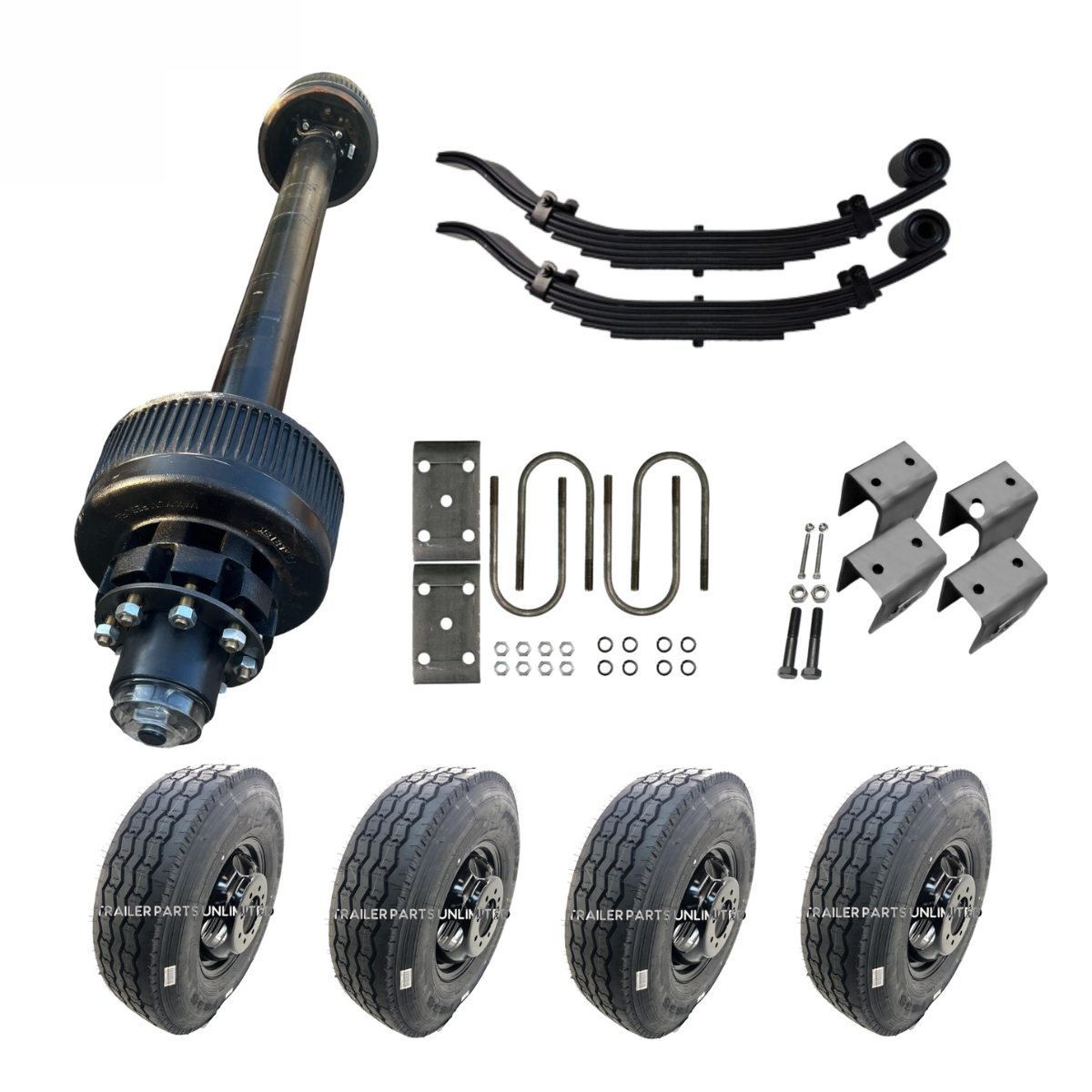 12,000 lb Carter Single Trailer Axle Tire Wheel Kit - 16" Black Duals