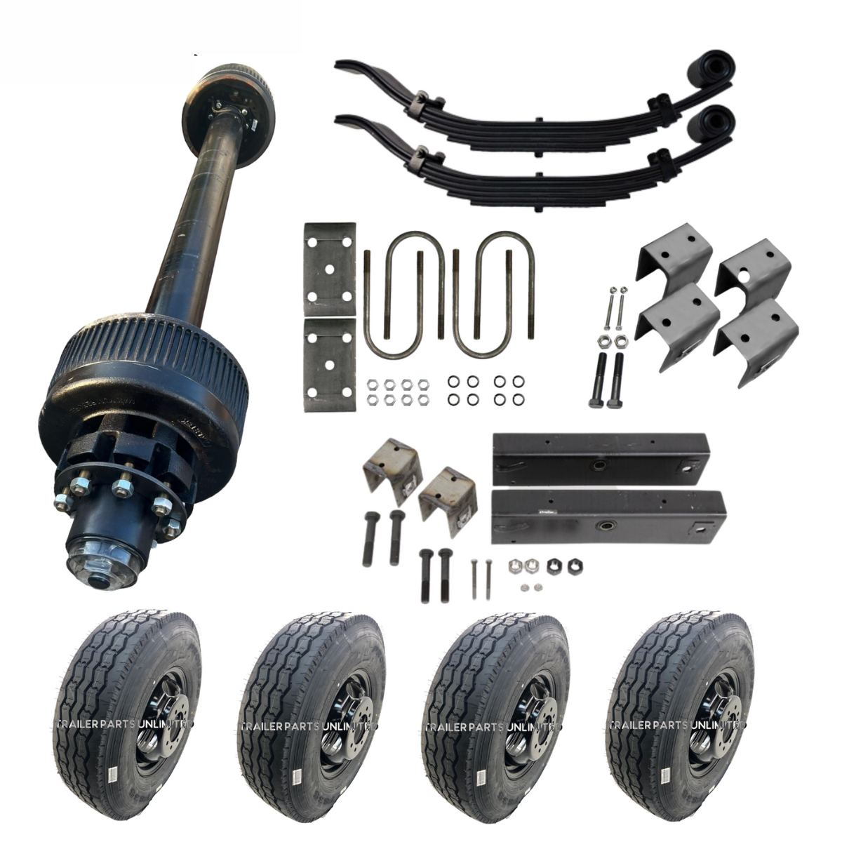 12,000 lb Carter Single Trailer Axle Tire Wheel Kit - 16" Black Duals