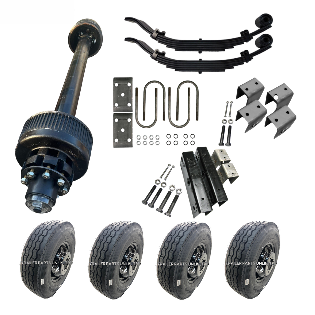 12,000 lb Carter Single Trailer Axle Tire Wheel Kit - 16" Black Duals