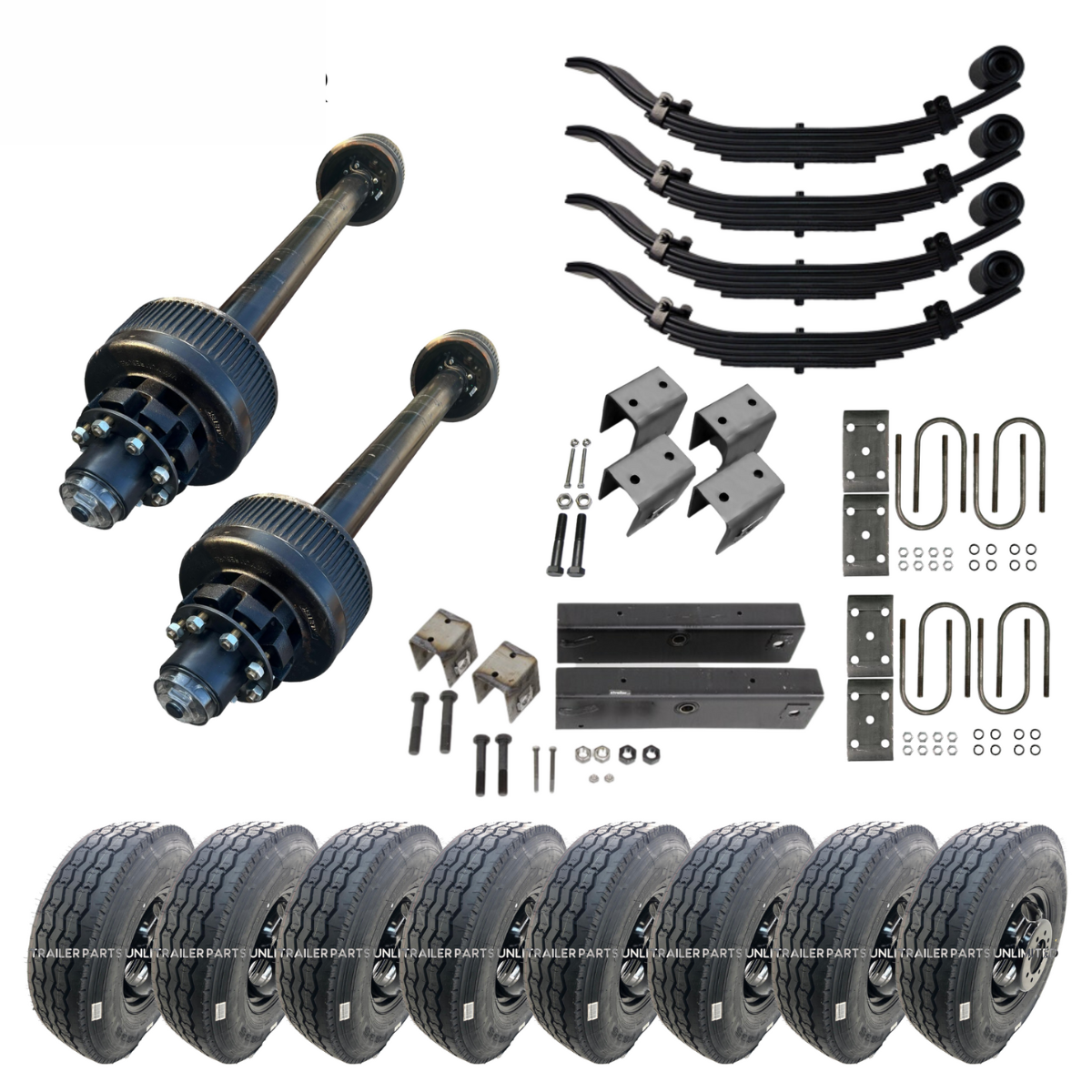12,000 lb Carter Tandem Trailer Axle Tire Wheel Kit - 16" Black Duals