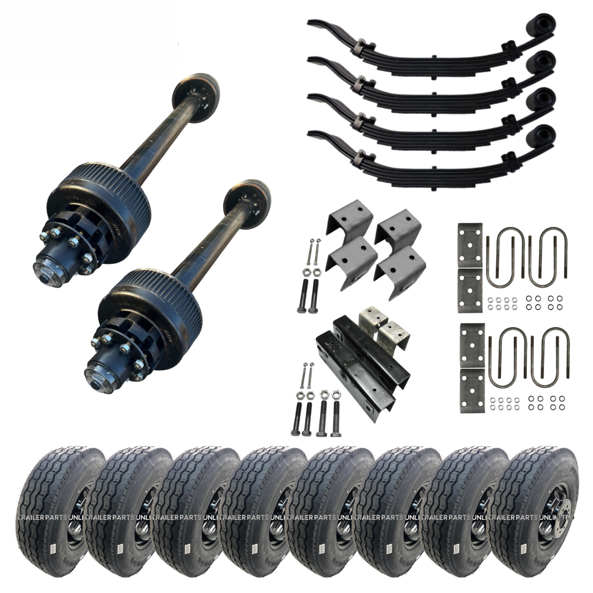 12,000 lb Carter Tandem Trailer Axle Tire Wheel Kit - 16" Black Duals