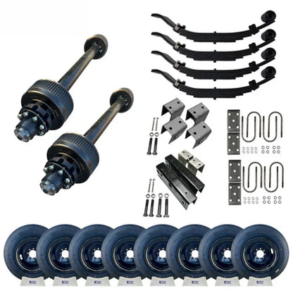 12,000 lb Carter Tandem Trailer Axle Tire Wheel Kit - 17.5" Black Duals