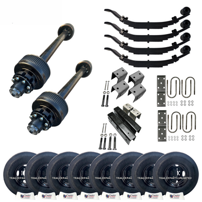 12,000 lb Carter Tandem Trailer Axle Tire Wheel Kit - 16" Black Duals