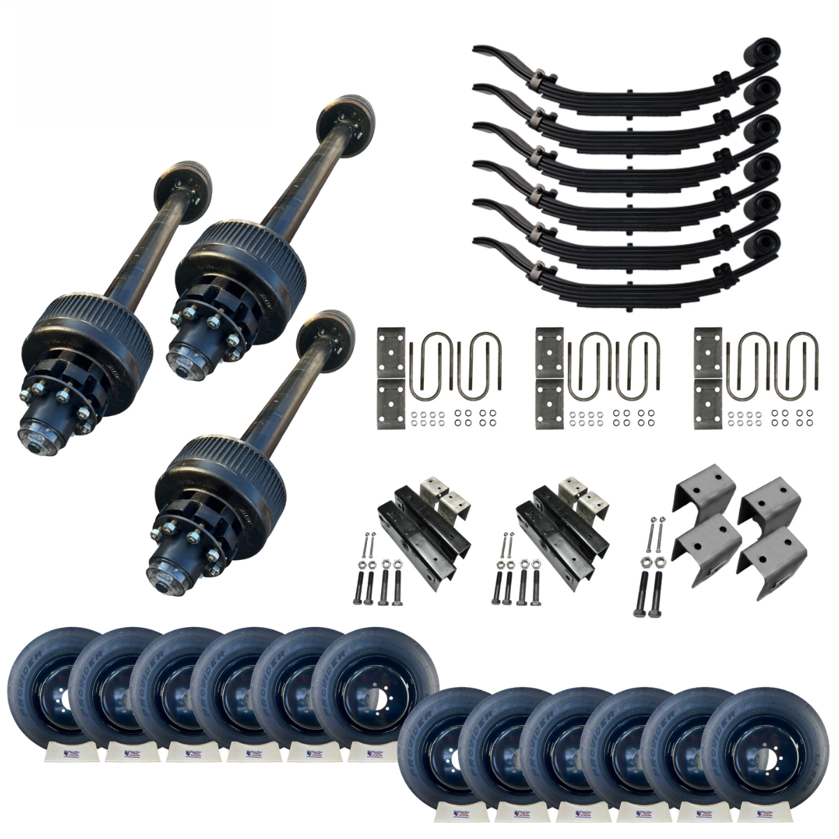 12,000 lb Carter Triple Trailer Axle Tire Wheel Kit - 17.5" Black Duals