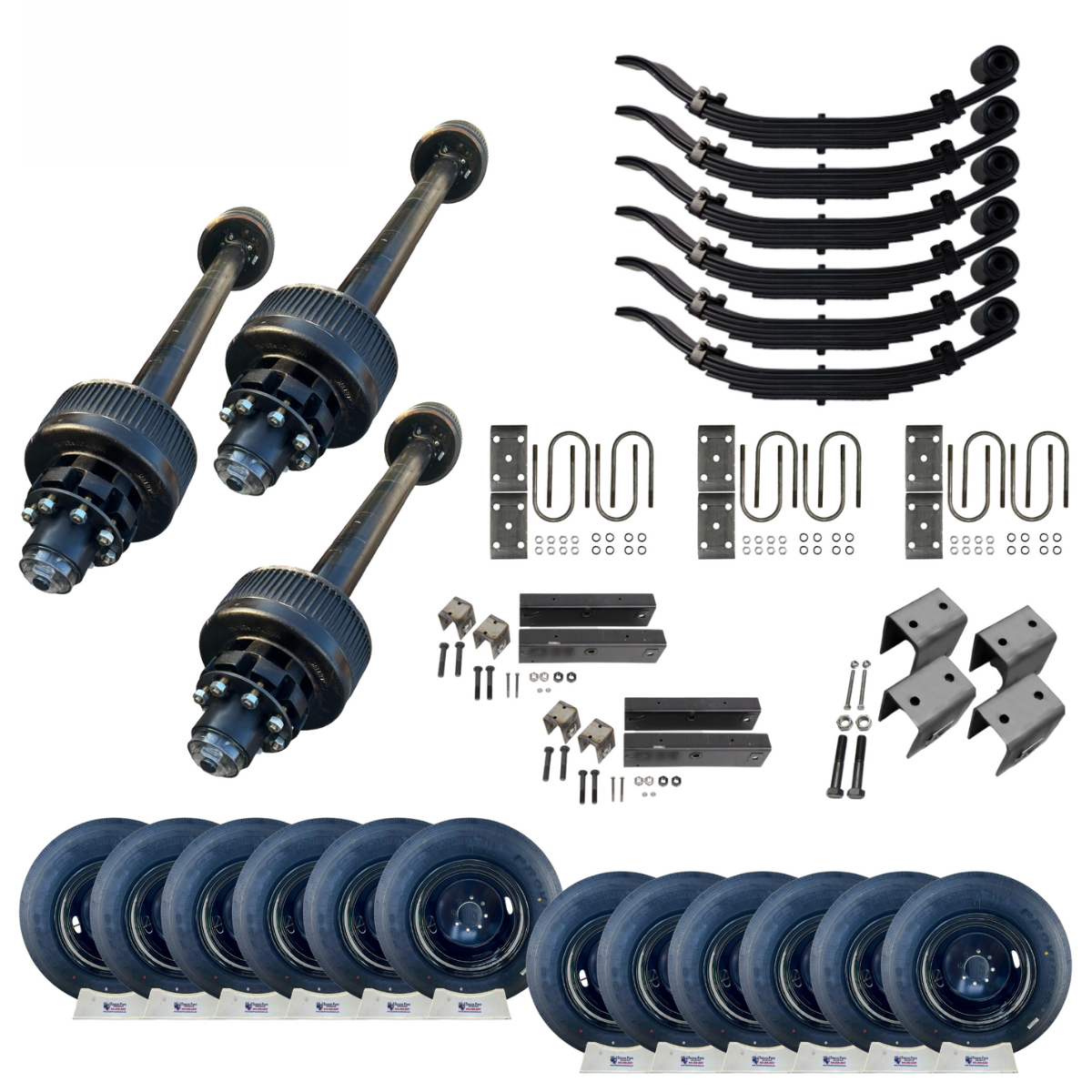 12,000 lb Carter Triple Trailer Axle Tire Wheel Kit - 17.5" Black Duals