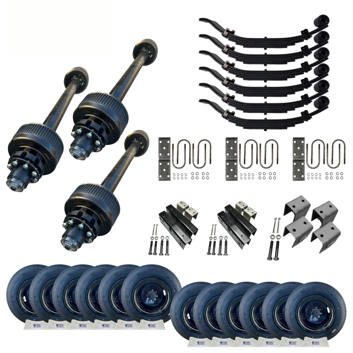 12,000 lb Carter Triple Trailer Axle Tire Wheel Kit - 17.5" Black Duals