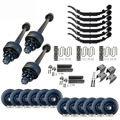 12,000 lb Carter Triple Trailer Axle Tire Wheel Kit - 17.5" Black Duals