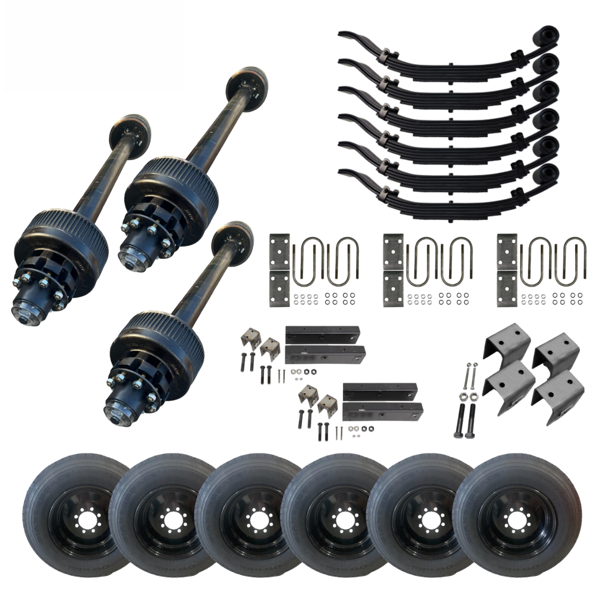 12,000 lb Carter Triple Trailer Axle Tire Wheel Kit - 17.5" Black Singles