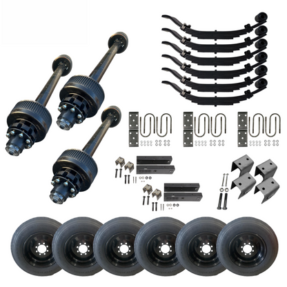 12,000 lb Carter Triple Trailer Axle Tire Wheel Kit - 17.5" Black Singles