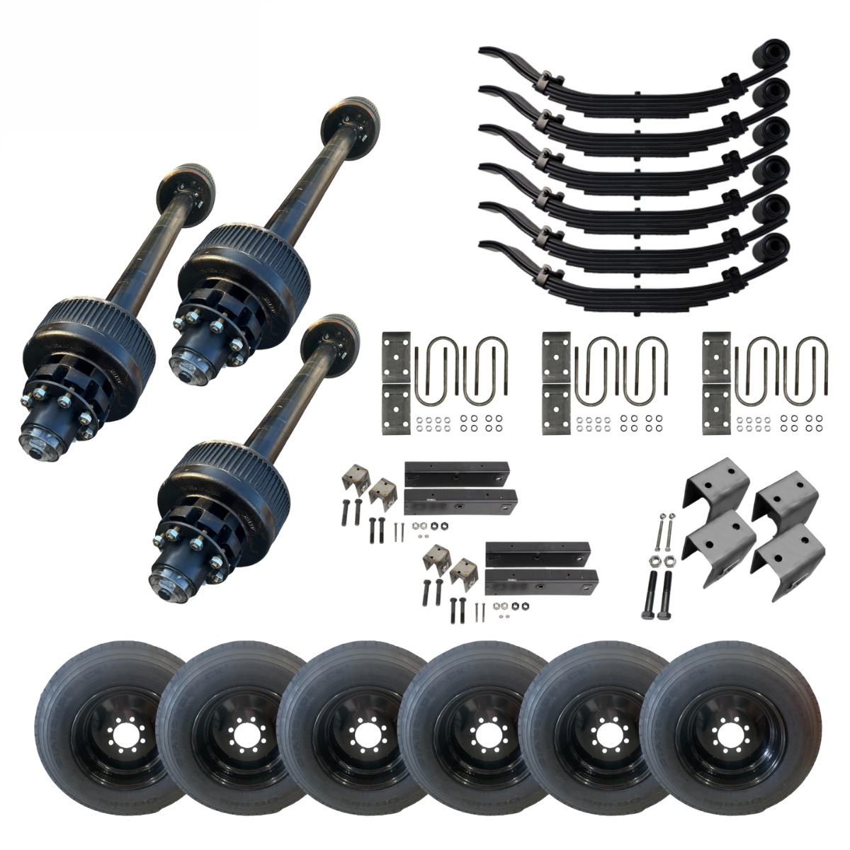 12,000 lb Carter Triple Trailer Axle Tire Wheel Kit - 17.5" Black Singles