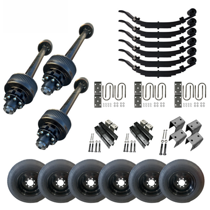 12,000 lb Carter Triple Trailer Axle Tire Wheel Kit - 17.5" Black Singles