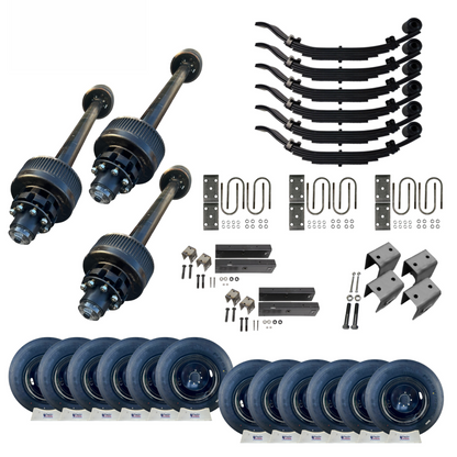 12,000 lb Carter Triple Trailer Axle Tire Wheel Kit - 17.5" Black Duals