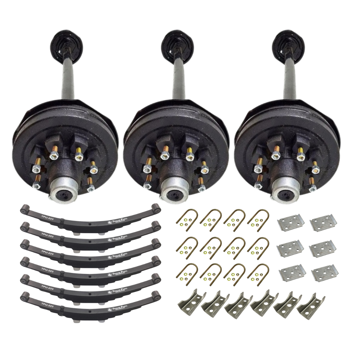 7k Carter Triple ELECTRIC BRAKE AXLE WITH TPU-232 Slipper Springs AND U BOLT KIT