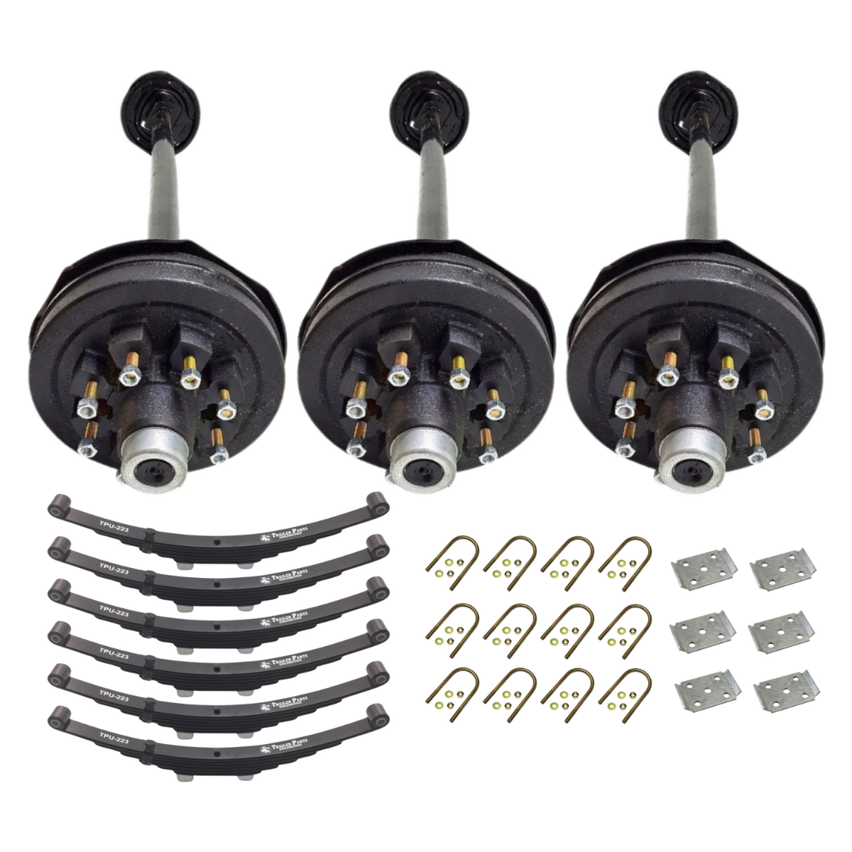 7k Carter Triple ELECTRIC BRAKE AXLE WITH TPU-232 Slipper Springs AND U BOLT KIT