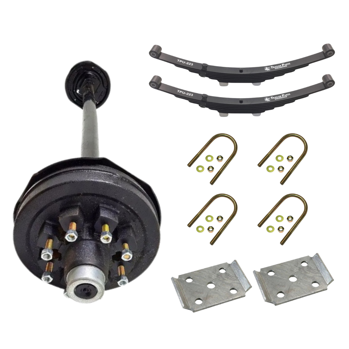 7K CARTER ELECTRIC BRAKE AXLE WITH TPU-232 Slipper Springs AND U BOLT KIT